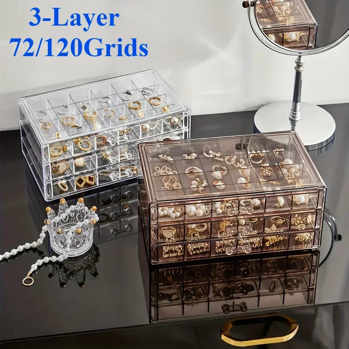 3Layer Desktop Storage Box 72/120 Grids Large Capacity Transparent Jewelry Boxes Rings Earrings Necklace Sundries Case Organizer