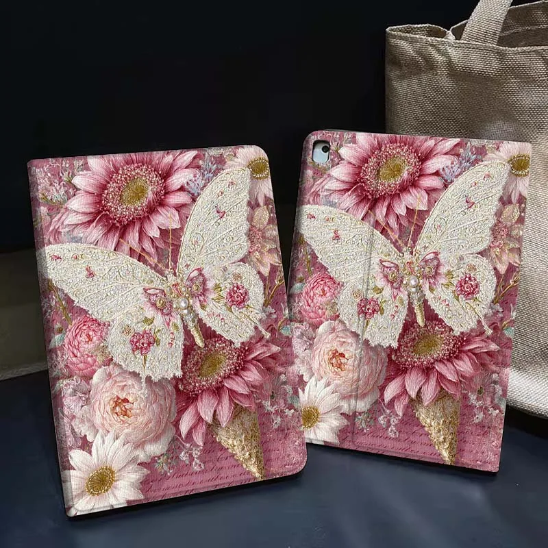 

Pomegranate Floral Feather Gift Tablet Case For Apple iPad Air Pro mini 1 2 3 4 5 6 7 8 9 11 M2 M3 M5 M4 5th 6th 7th 10th 11th