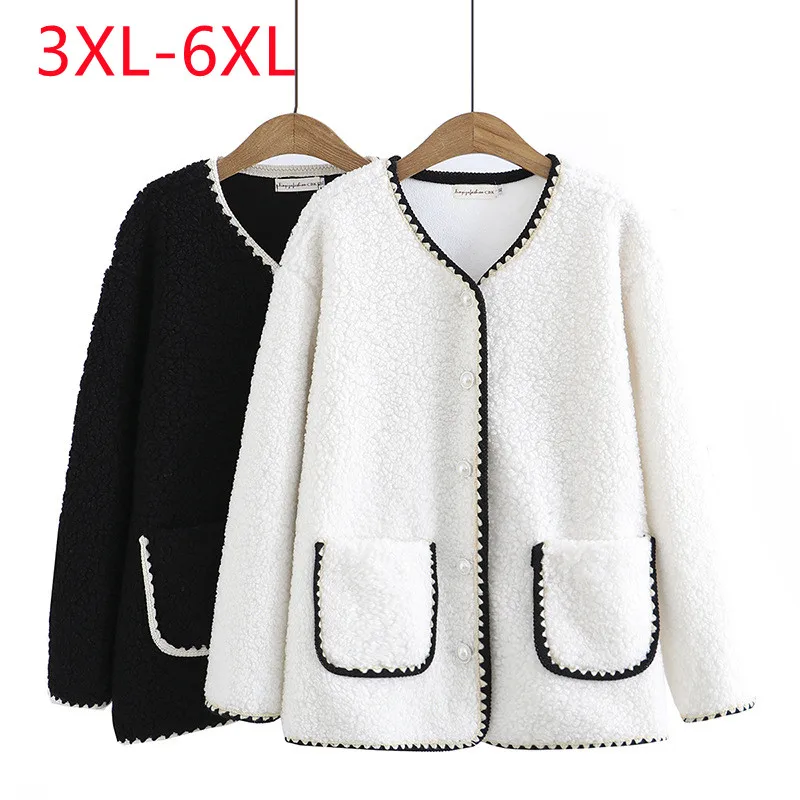 

New 2022 Ladies Winter Plus Size Tops For Women Large Size V-neck Long Sleeve white Coat 3XL 4XL 5XL 6XL