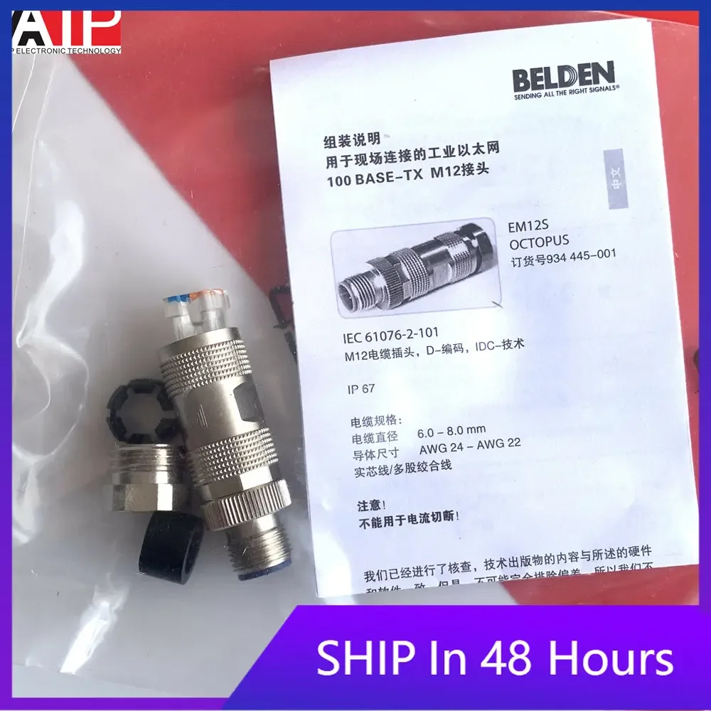 1PCS EM12S OCTOPUS Sensor Connector M12 4Contacts ETHERNET CONNECTOR BELDEN 934 445-001 Original spot inventory