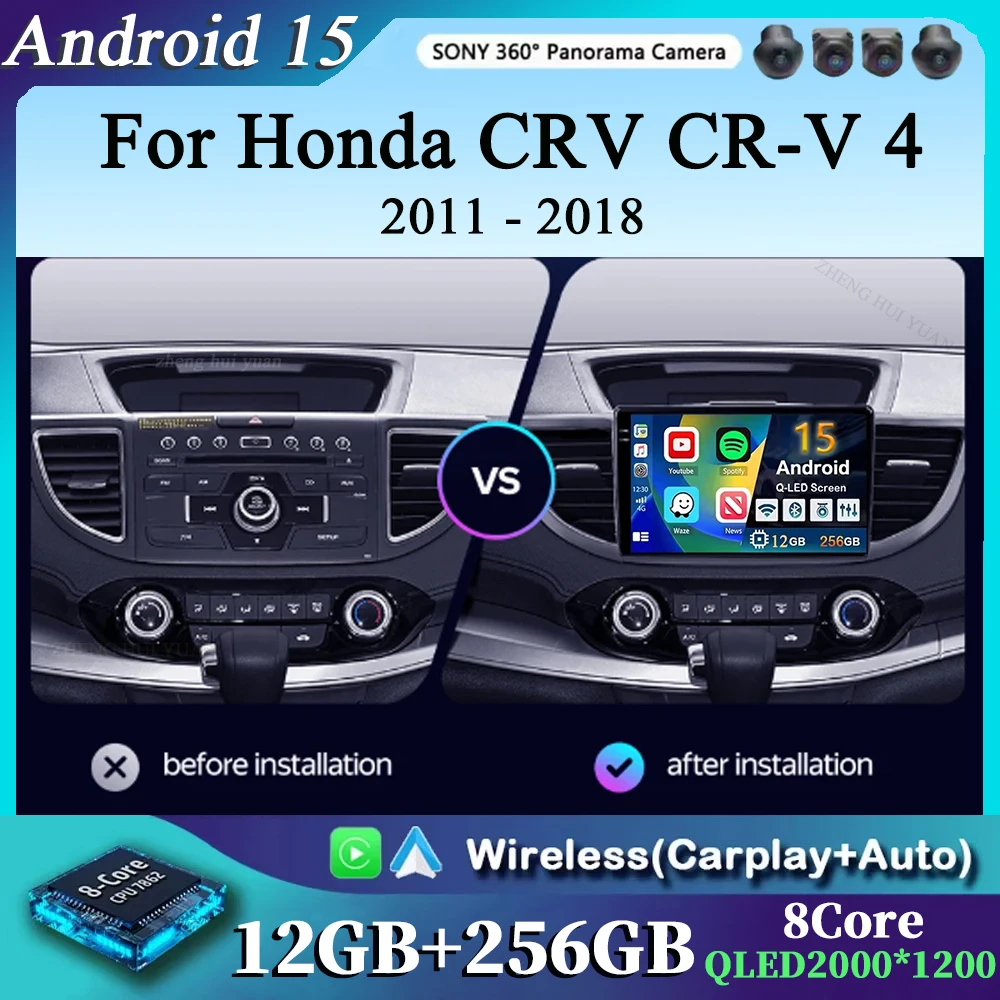 

For Honda CRV CR-V 4 RM RE 2011 - 2018 Android 15 Car Radio Multimidia Video Player WIFI+4G 2din Navigation GPS Head Unit Stereo