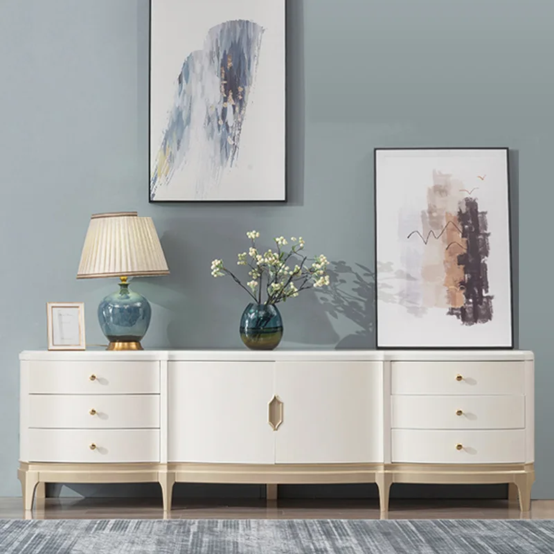 solid wood TV cabinet Modern light luxury living room floor cabinet Internet celebrity simple audio-visual cabinet French luxury