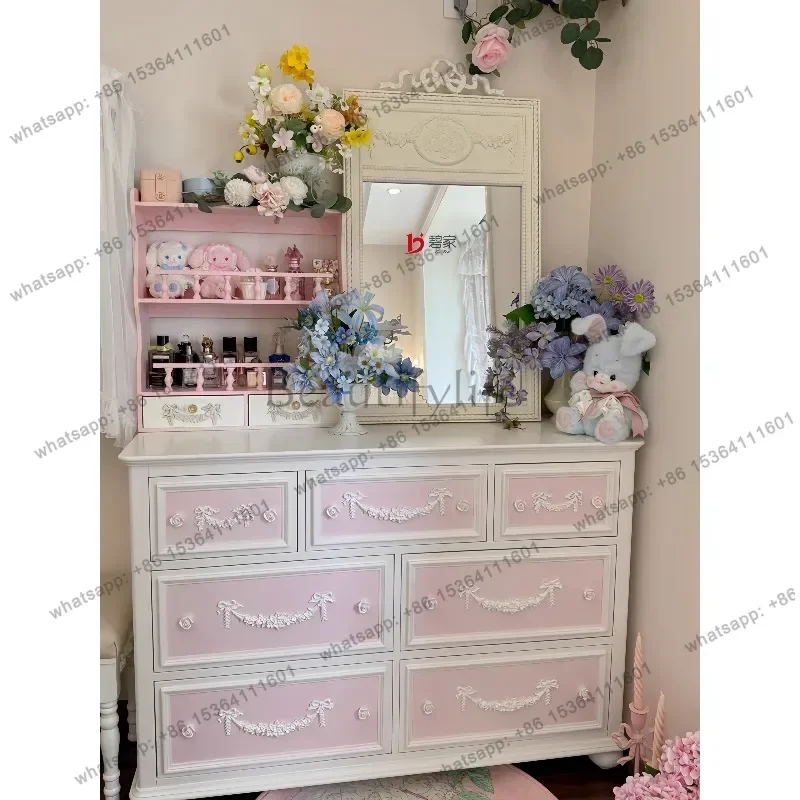 

French carved solid wood dining side chest European storage locker Dopamine TV porch cabinet