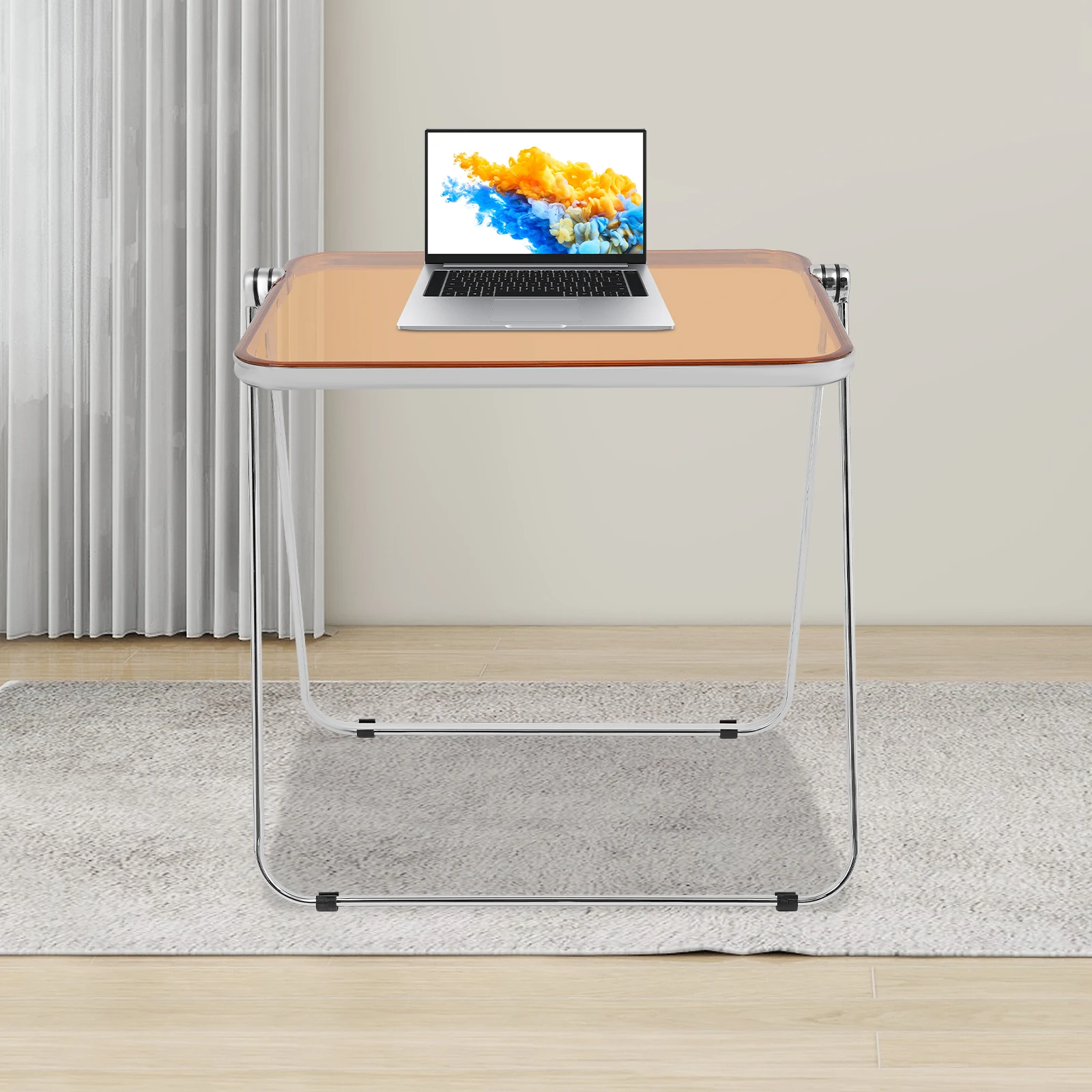 

Clear Rectangular Foldable Small Side Table, 64*50*68cm Load 15kg PET Floor Standing for TV Tray
