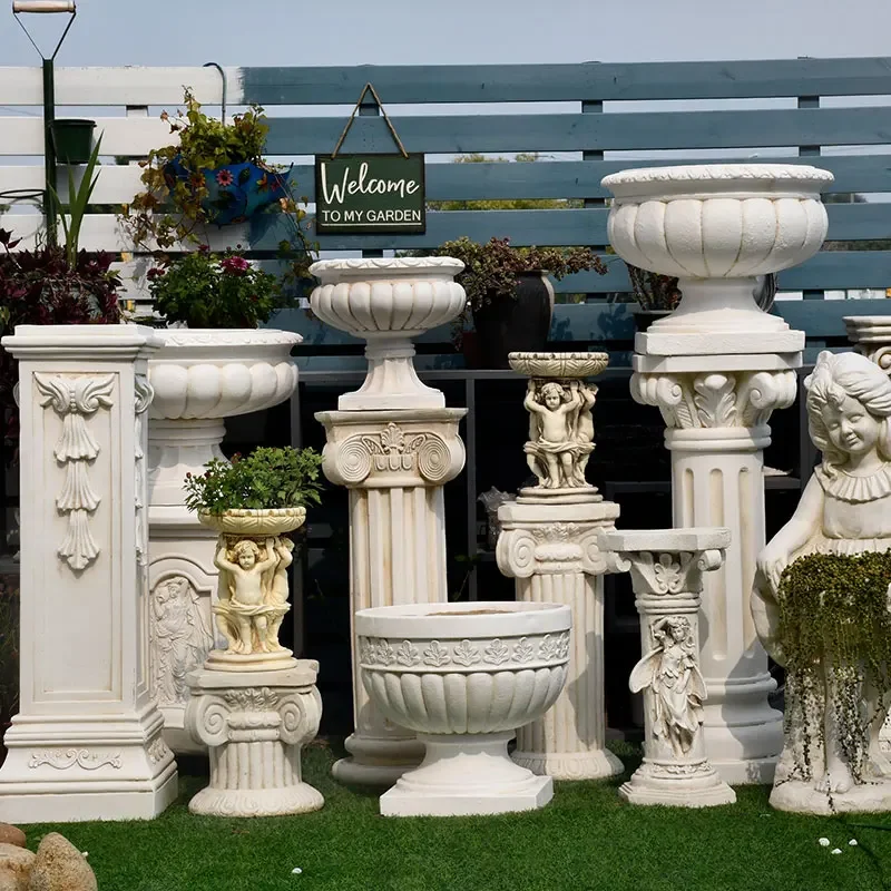 

European Roman column Garden decoration Garden ornament Flower pot base Angel figure sculpture Cupid landscape decoration