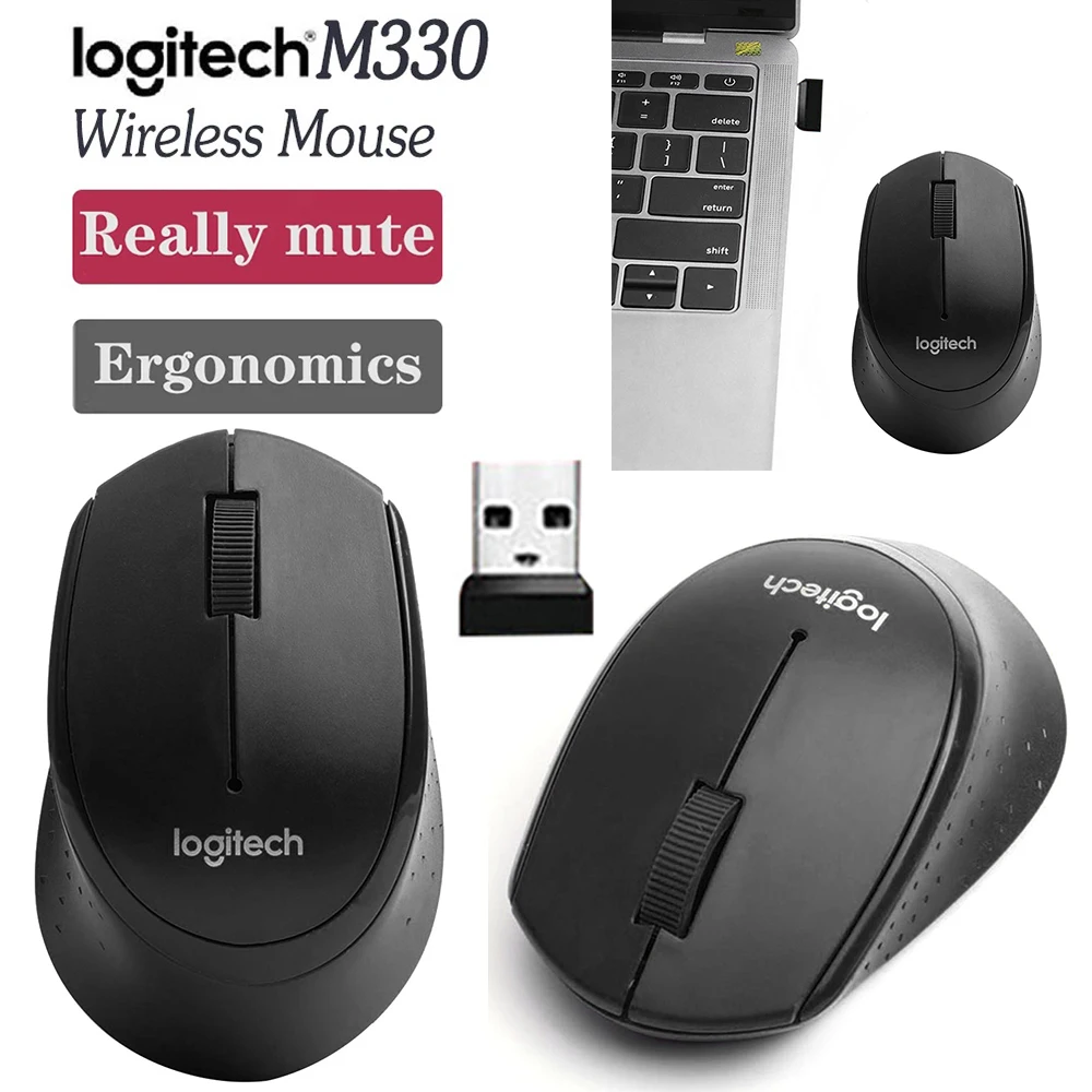 New Original Logitech M330 Mouse 2.4G 1000DPI Wireless Mouse Silent Office Computer Mice with USB Nano Receiver Use AA Batteries