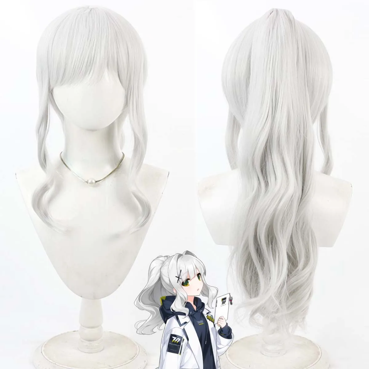 

Аниме игра Blue Archive Cos Omagari Hare длинный серебристо-белый парик с хвостиком