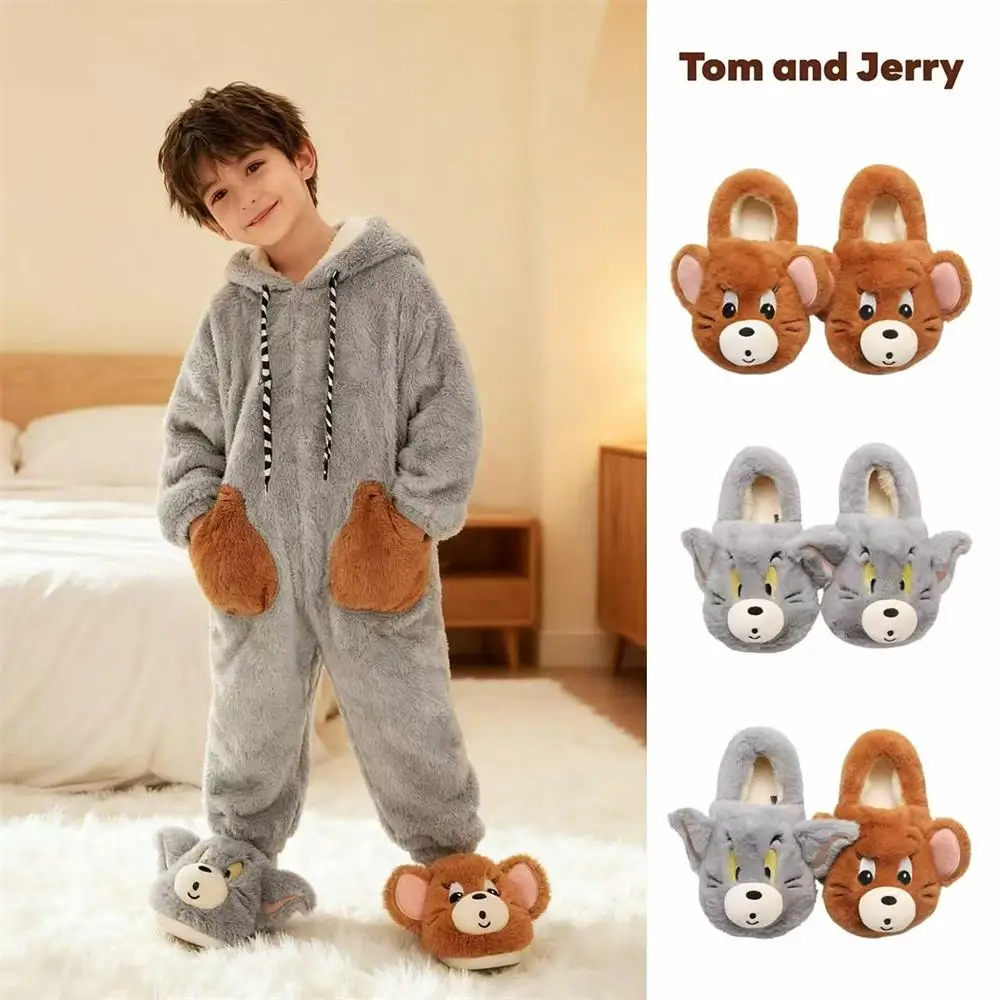 Winter Anime Tom and Jerry Children Home Plush Slippers Cartoon Man Woman Kids Slippers Cute Student Indoor Soft Shoes Slippers