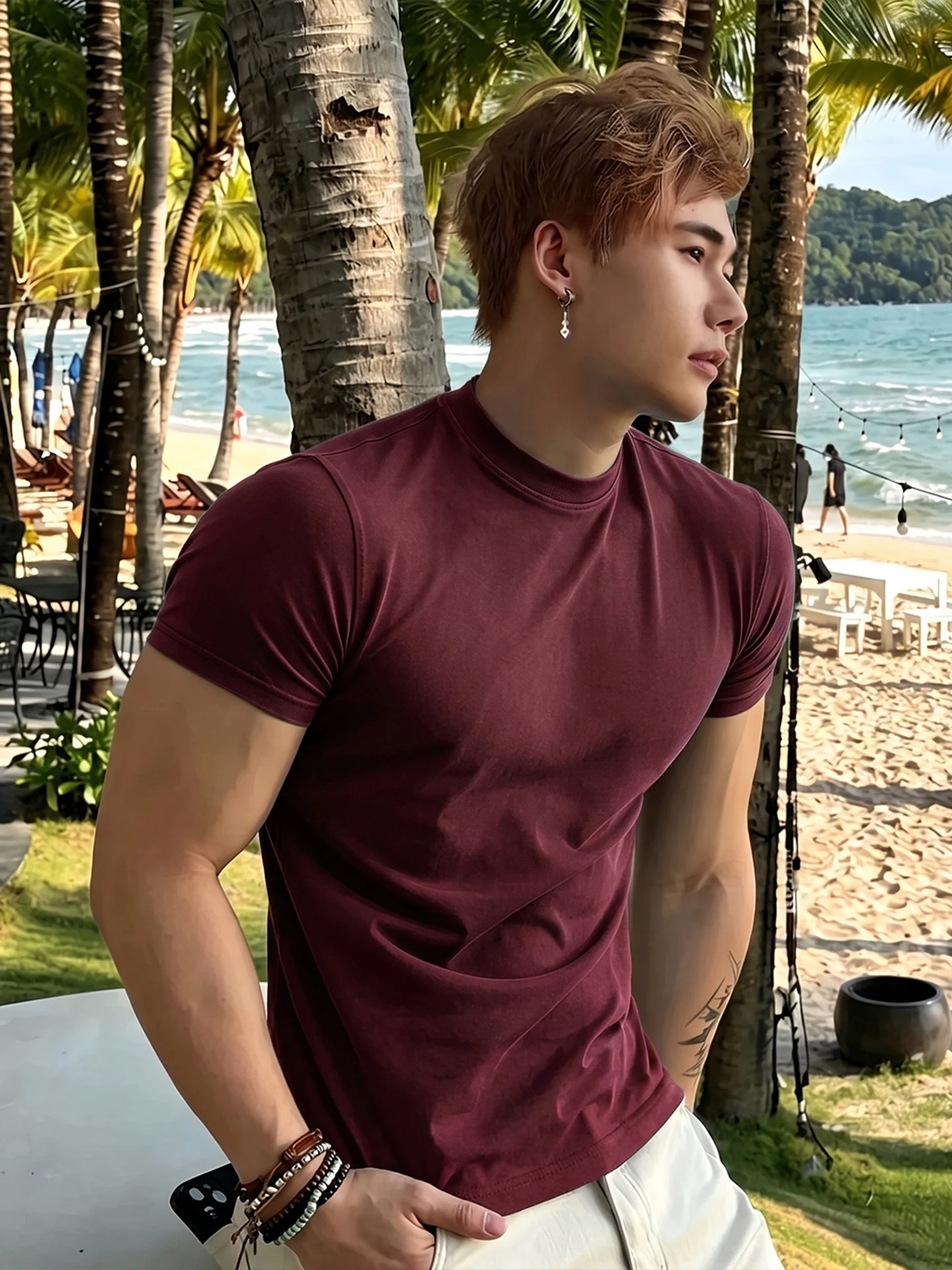 Black Quick Dry Ice Silk American Style Sorona Men's T-Shirt Muscle Definition Waist Shaping Short Sleeve Fitness Sportswear