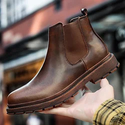 Brand Oxford Men Shoes Male Designer Genuine Leather Men's Wing Tip Chelsea Ankle Boots Business Dress Short Boots