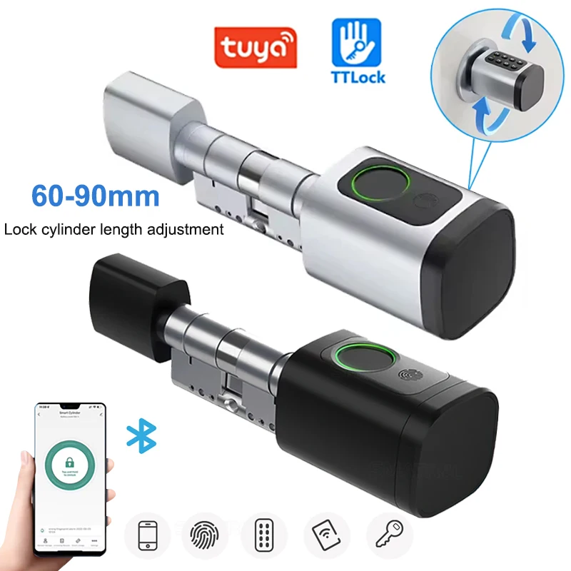 TTlock/Tuya Smart Cylinder Lock Mortise Mechanical Key And USB Emergency Power Fingerprint Password Keyless Adjustable Length