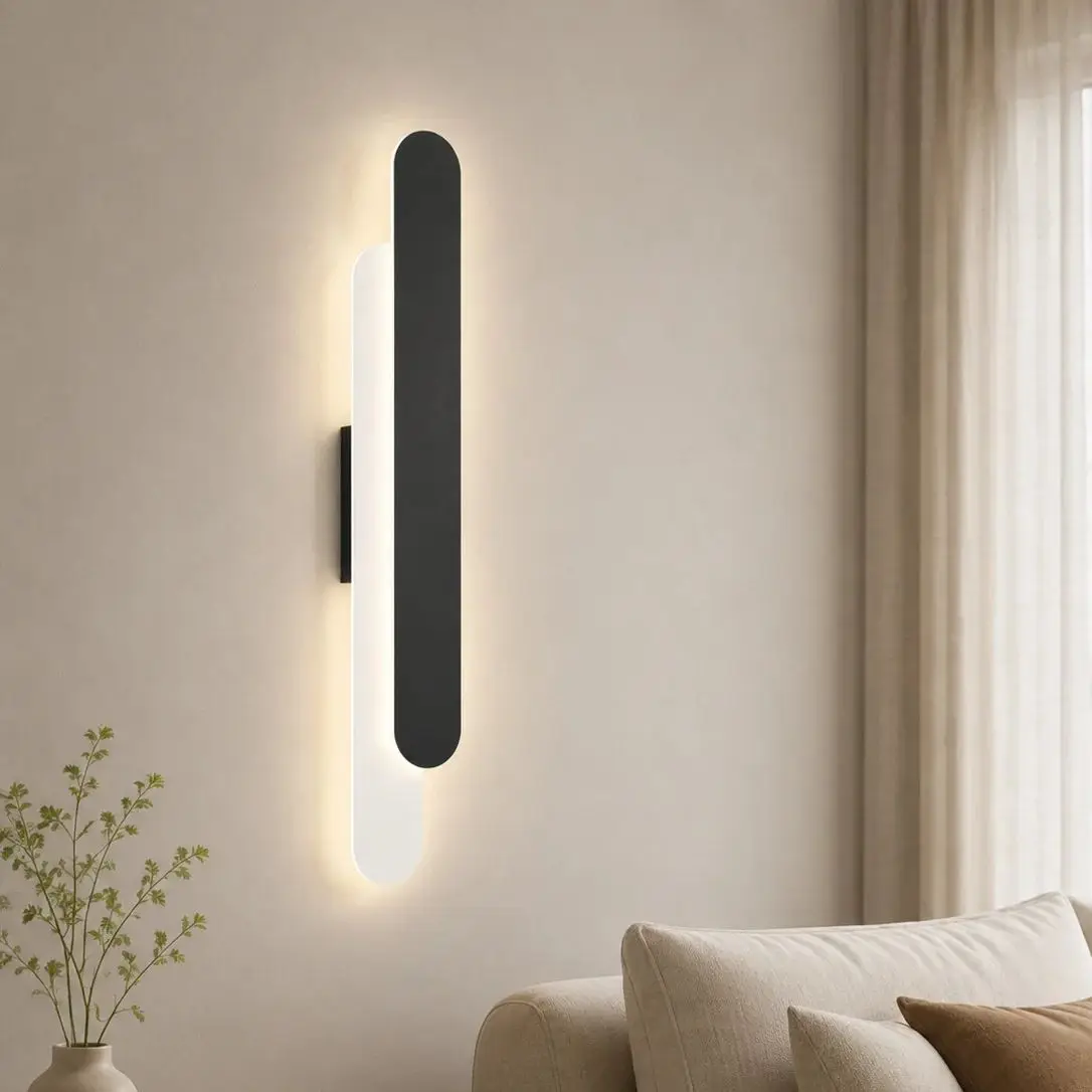 Modern Long LED Wall Sconce, Black Metal Linear Wall Light, Minimalist Vertical Wall Lamp for Bedroom Bedside Living Room Corrid