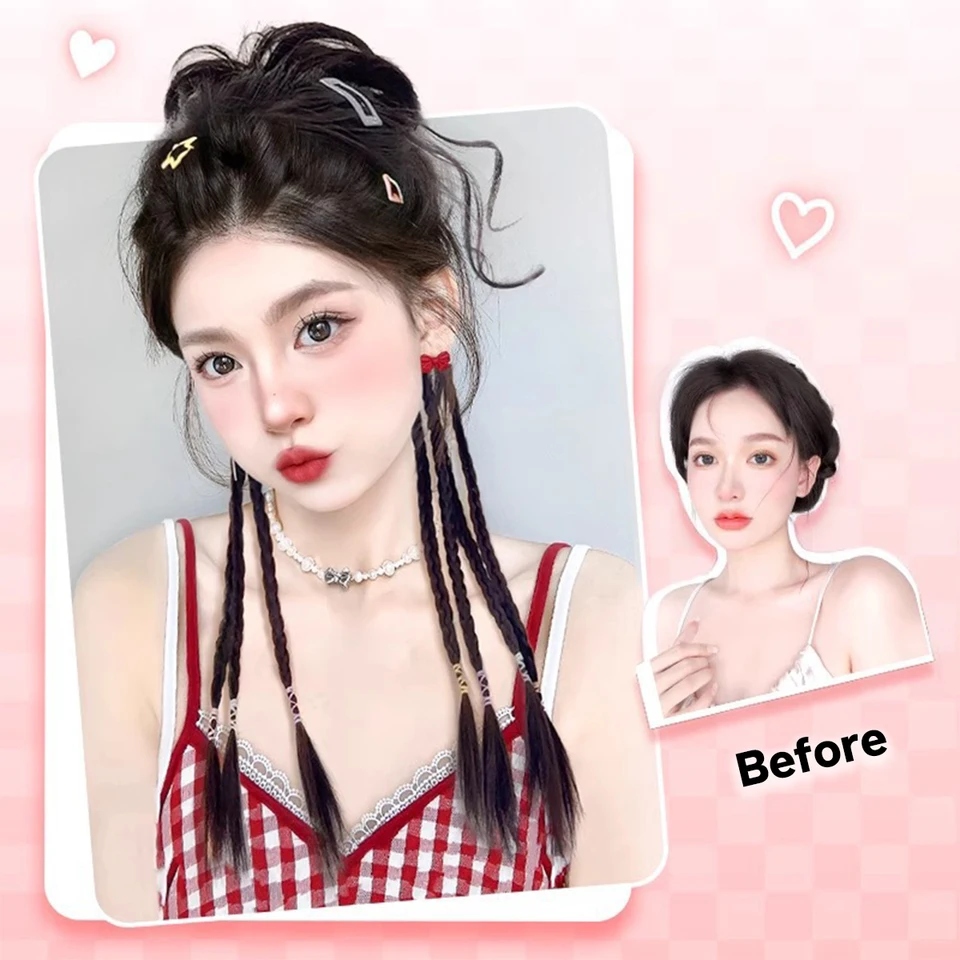 Cinta elástica sintética trenzada para extensión de cabello tipo cola de caballo para mujer, anillo de cabello 6