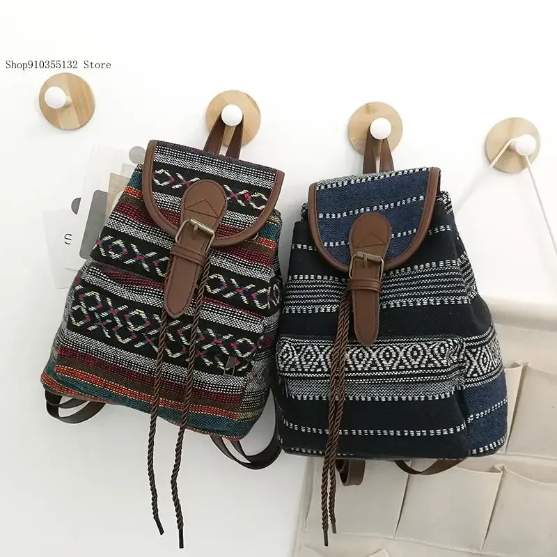 Retro Ethnic Style Shopping Simple Leisure Commuting Contrasting Colors Large Capacity Backpack for Women