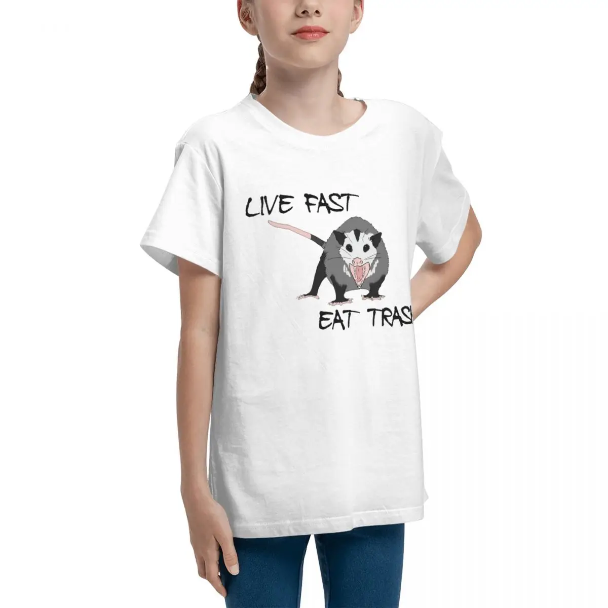 Live Fast Eat Trash Possum Opossum Vintage Top tee Novelty Casual Home Fresh Teenagers T-Shirt