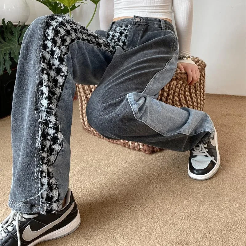 Women Vintage Long Pants Large Size Washed Embroidered Jeans Street Loose Fit Wide Leg Drop Fashion Broken Comfortable Clothing