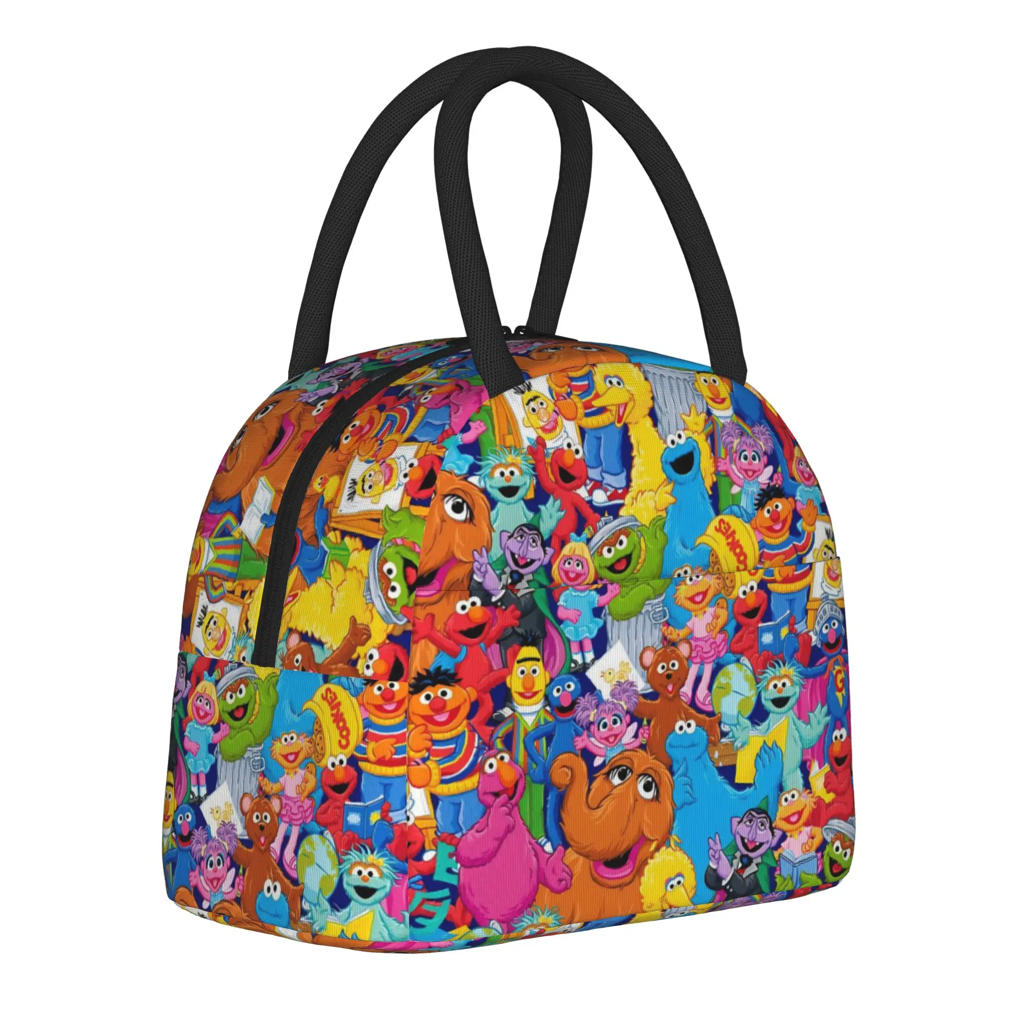 Sesames Streets Insulated Lunch Bag Thermal Bag Reusable,Meal Container Elmo Friends High Capacity Lunch Box Tote Food Bag Work