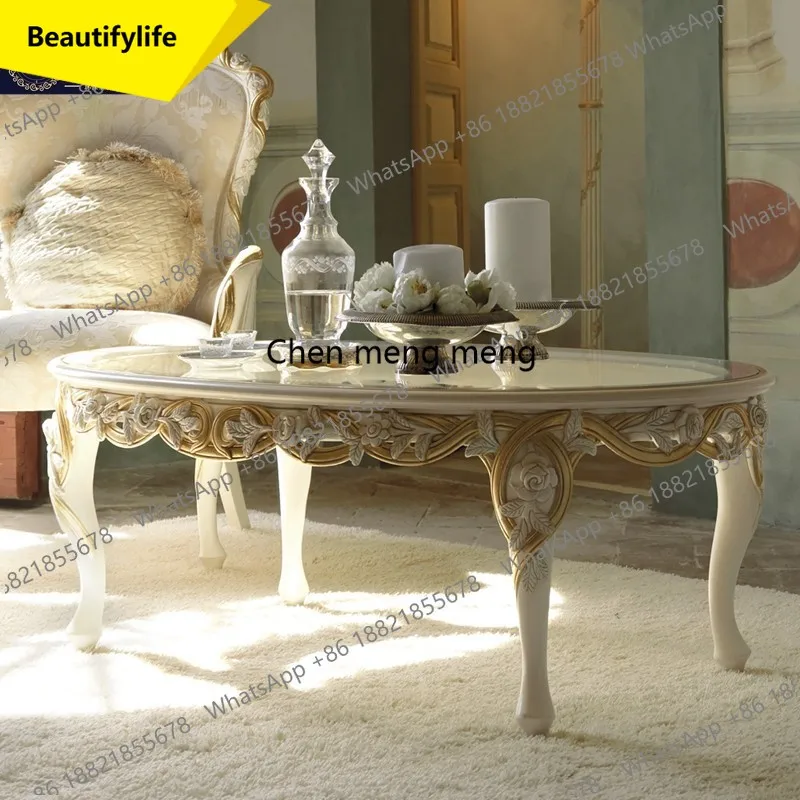 

D02 European retro coffee table rose ribbon oval coffee table French coffee table