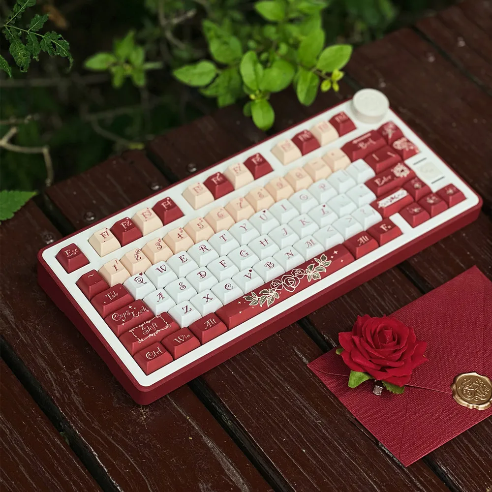 138 Keys Red Rose Keycaps PBT Sets Original Design Keycap Cherry Profile DYE Subbed ISO Enter For Mechanical & optical Keyboard