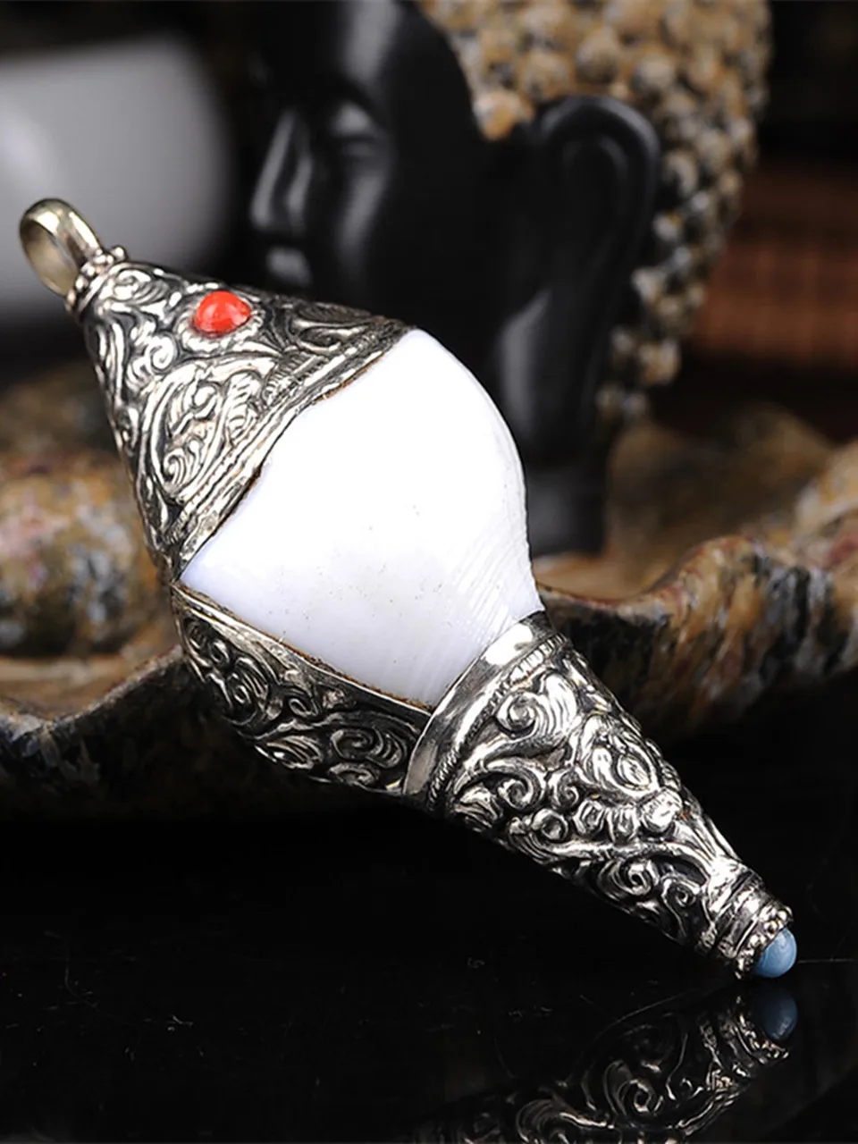 7.8*2.5 سنتيمتر البوذية الموردين التبتية نيبال اليدوية ثمانية Ausplicious عروض كبيرة اللؤلؤ محظوظ Tailsman محارة قلادة #6