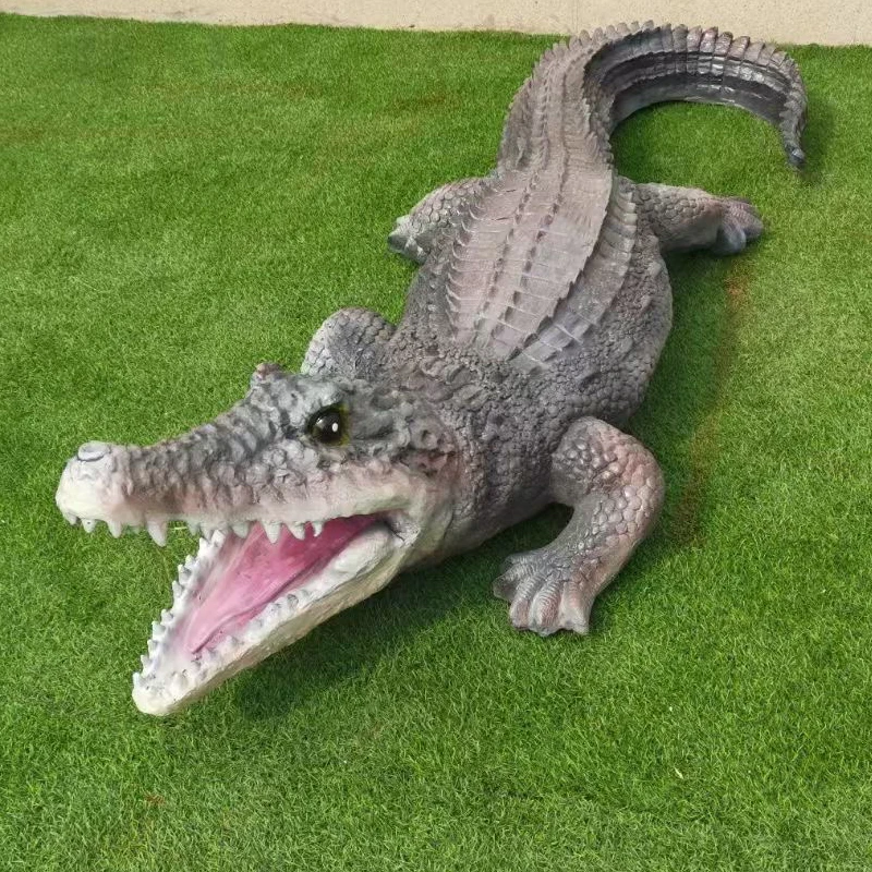 Customized Garden Giant Fiberglass Resin crocodile Animal Sculpture with crocodile Head Slide Device