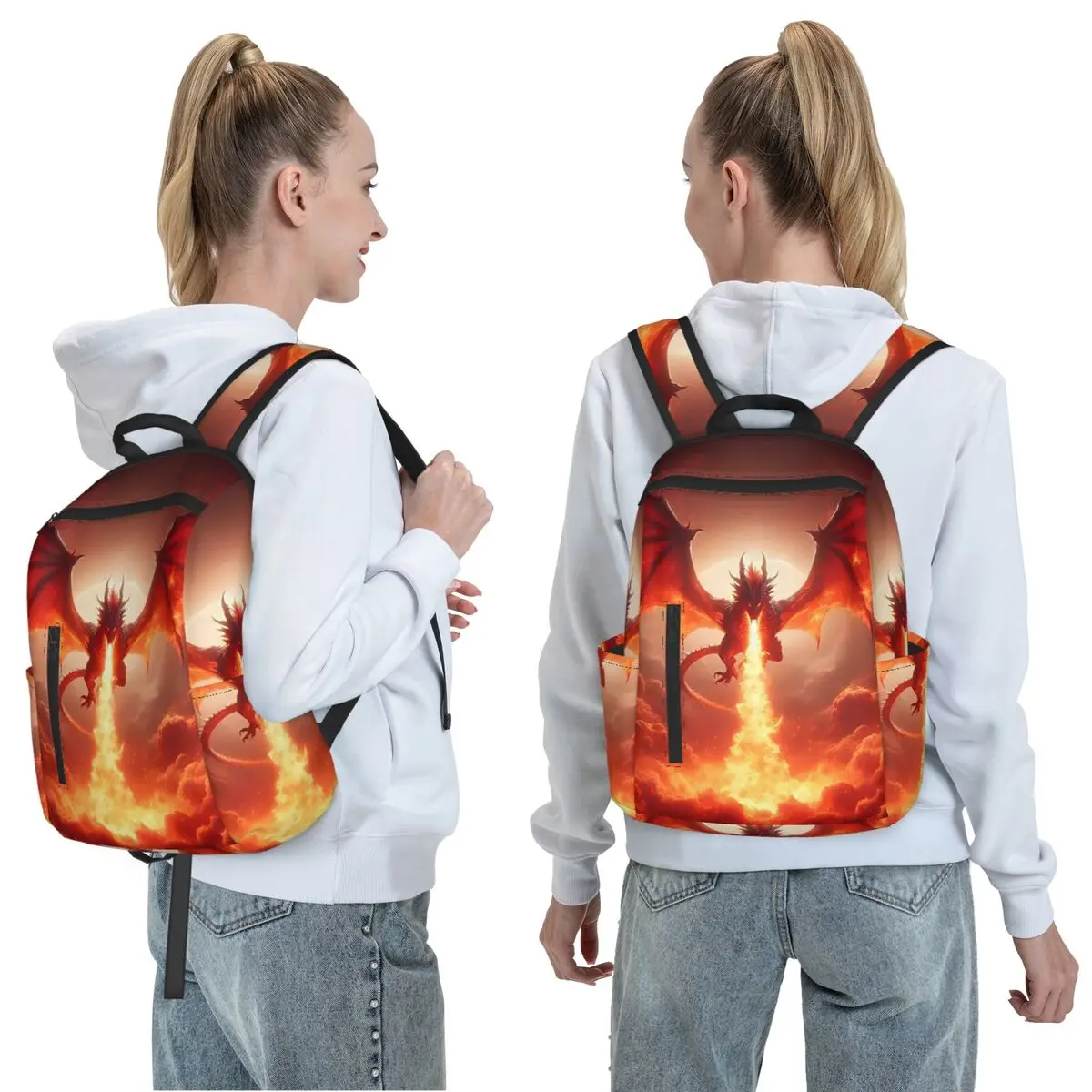 Dragon In The Fire Backpack Daypack Large Capacity Children BookBag School Bag Shoulder Bags for Men Women