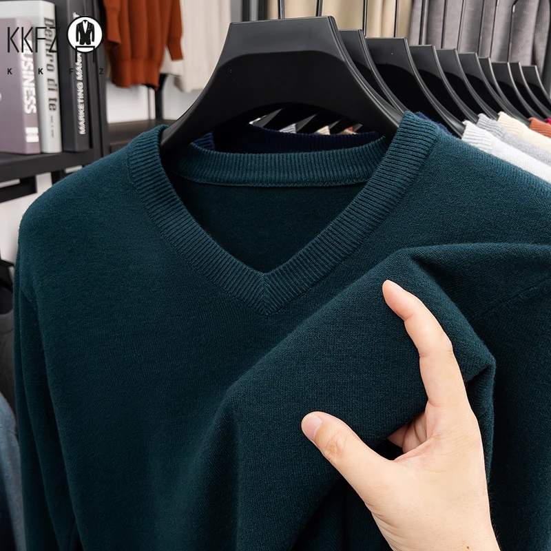 

Men's V-Neck Oversize Sweatshirt Warm Autumn Knitted Solid Color Pullover Elastic round Neck Casual Wear Sweatshirt