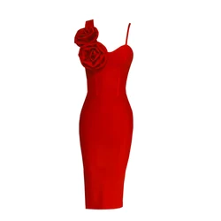 Women's 3D Flowers Decorative Bandage Dress ,Sleeveless ,Backless Midi Dresses ,Evening Runway Party Dress ,New Arrival,Fashion