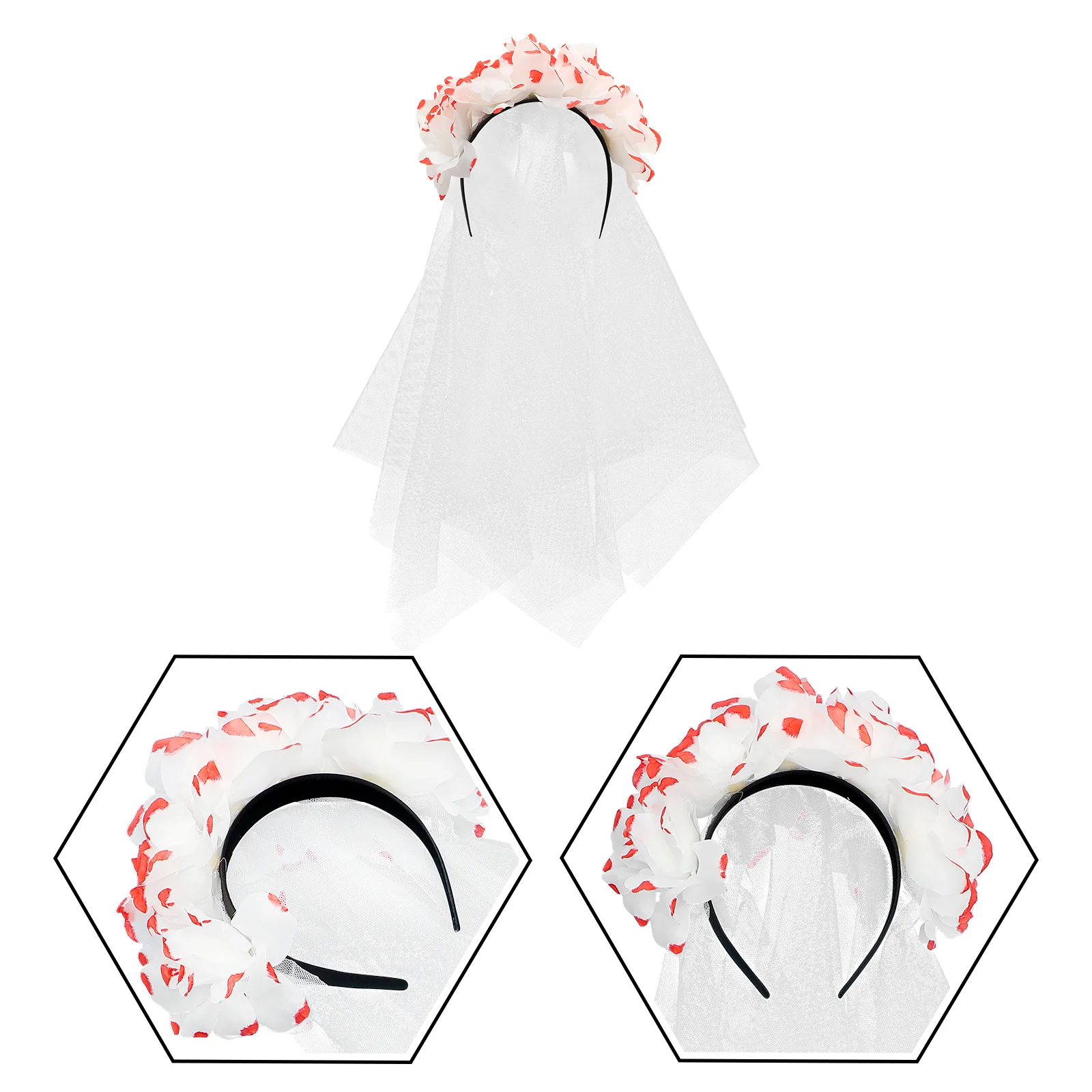 الأحمر الأبيض روز زهرة الحجاب عقال هالوين غطاء الرأس خمر الحجاب الشعر ديكور ليوم الموتى زي حفلة تأثيري #4