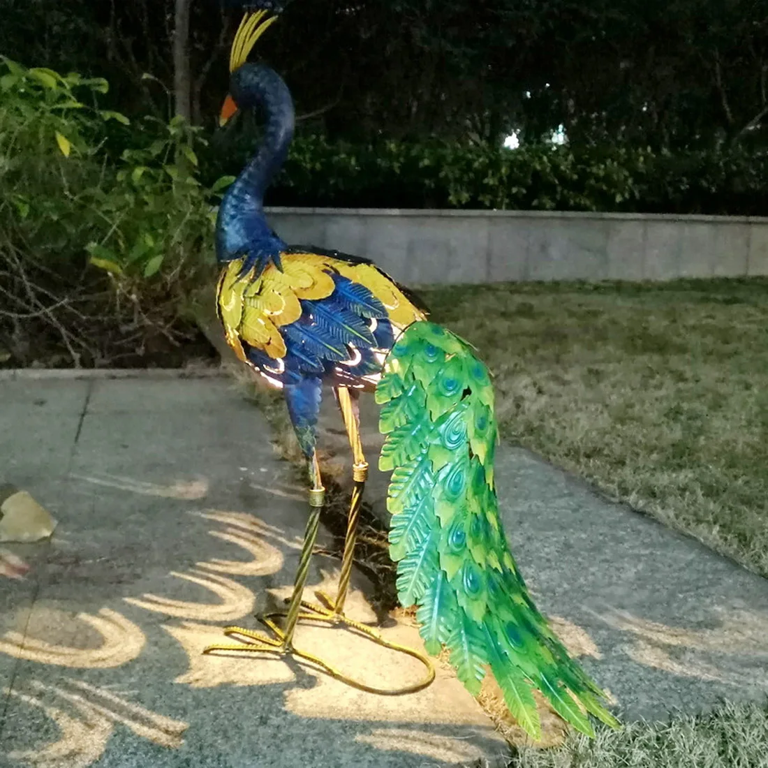 Solar Light Trailing Peacock Yellow Animal Floor Ornaments Outdoor Garden Landscape Decoration Tropical Creative