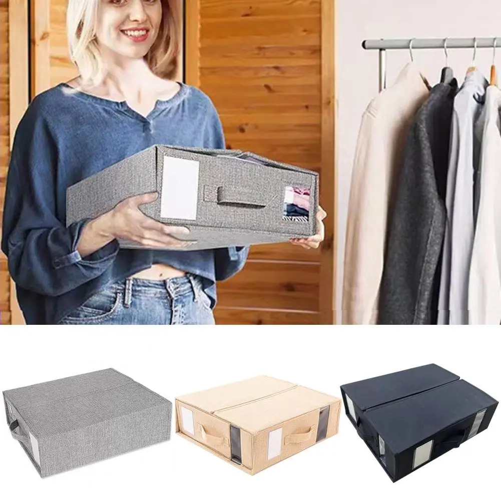 Linen Closet Organizer Socks Storage Box Transparent Window Wardrobe Storage Box with Handle for Clothes Bedding for Socks