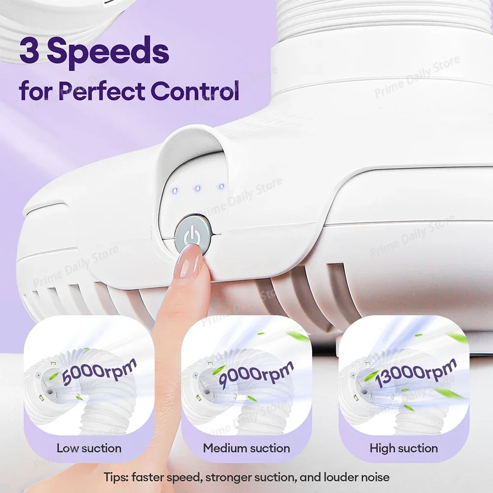 130W Dual Use Nail Dust Collector Brushless Nail Dust Extractor Strong Nail Art Manicure Vacuum Cleaner with LED Tube