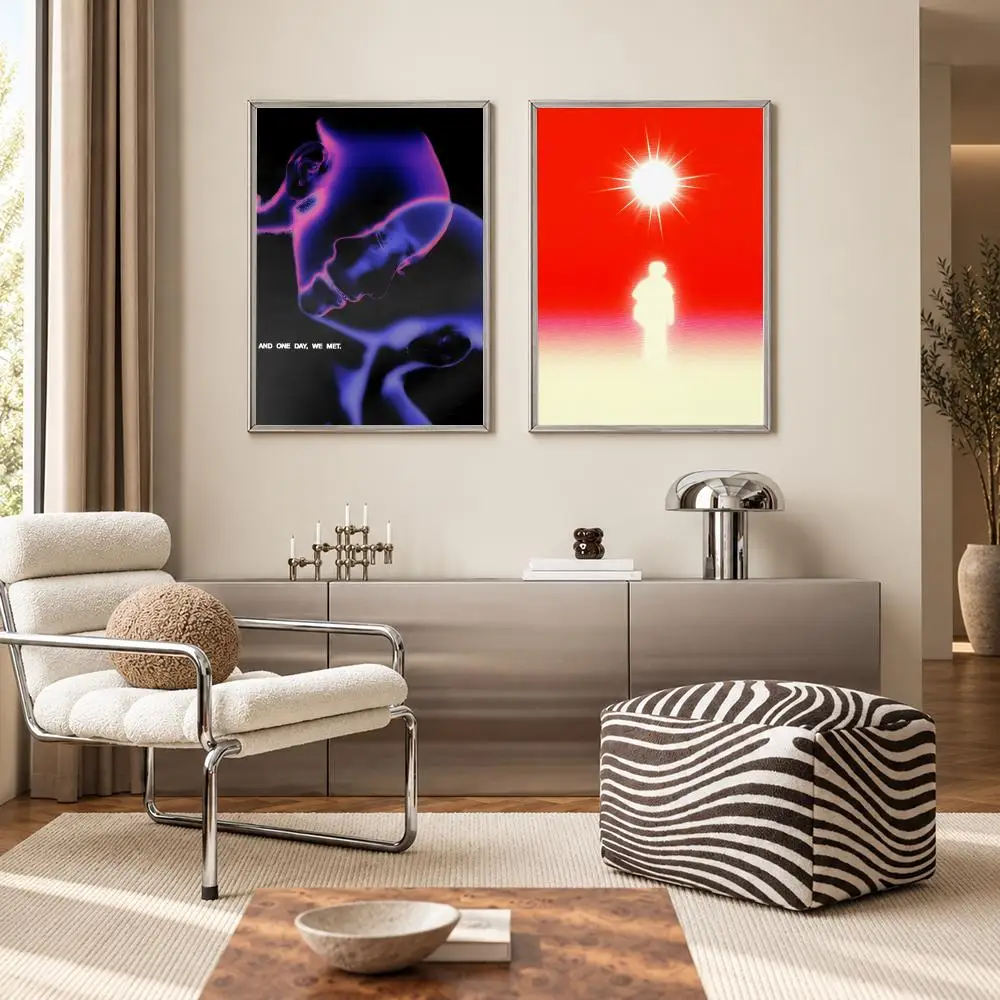 Surreal Abstract Art Thermal Aura Surreal Art Poster Self‑Adhesive Waterproof PP Poster Coffee Bar Wall Art Home Decor