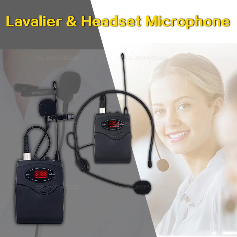 Professional Wireless Dynamic Headset Microphone System Clip-on Lapel  Lavalier Lapel Portable  Mic For  Conference and Teaching