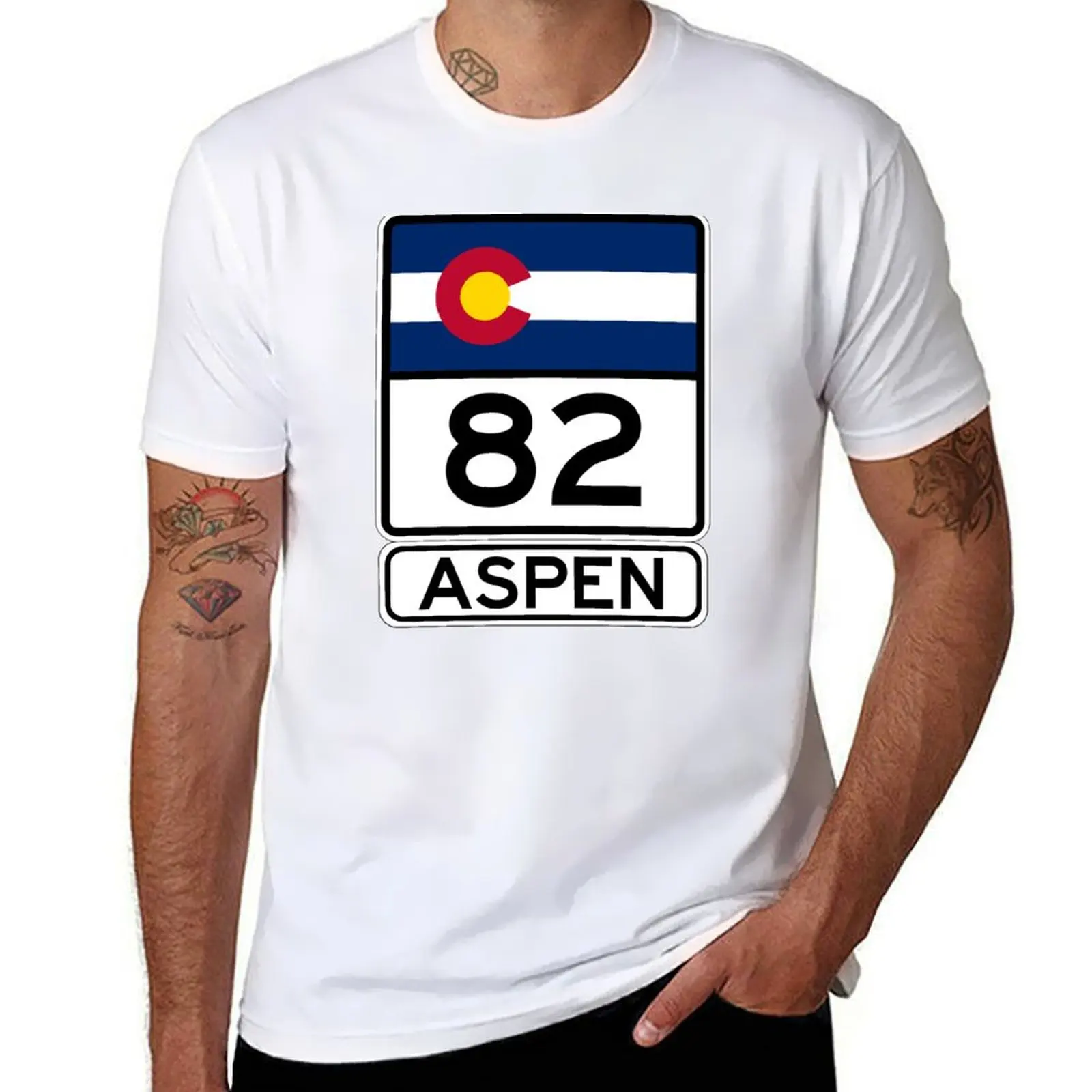 

CO-82 - Aspen, Aspen Road Sign, футболка Colorado 82 Aspen, мужская футболка, футболка