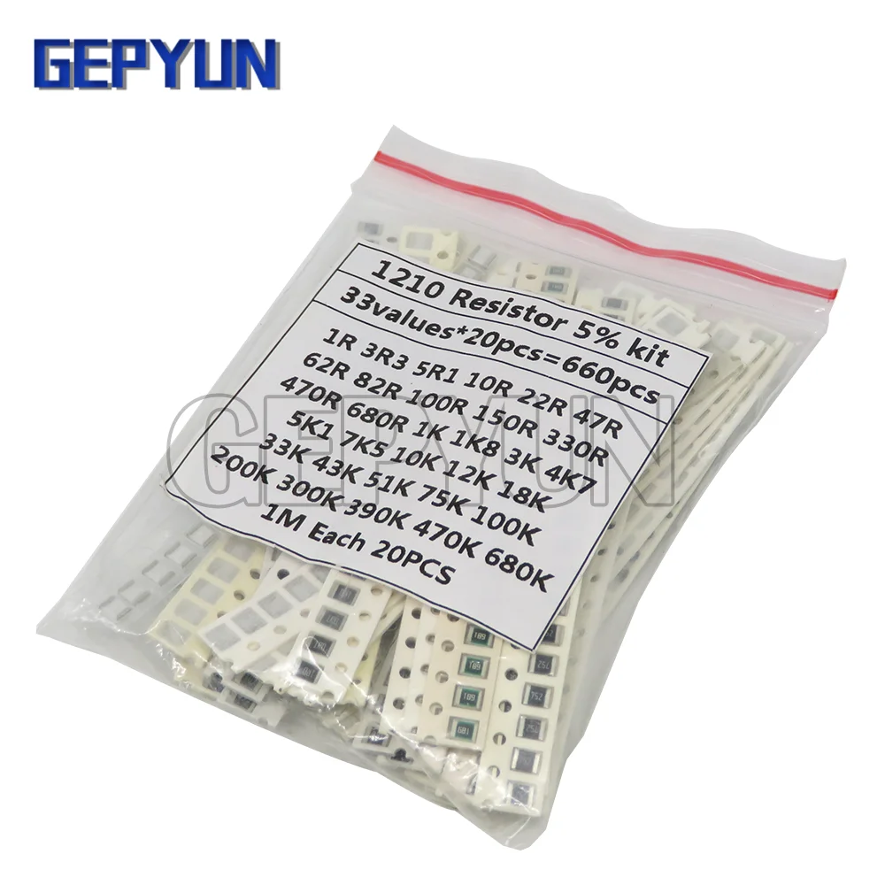 1210 SMD Resistor Kit Assorted Kit 1ohm-1M ohm 5% 33valuesX 20PCS=660PCS DIY Kit