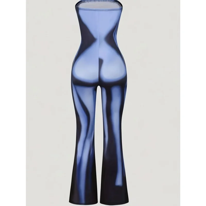 

Women's Summer Sexy Sheer Mesh Jumpsuit Internet CelebrityinsWomen's Fashion High-Waisted Bell-Bottom Pants with Straps