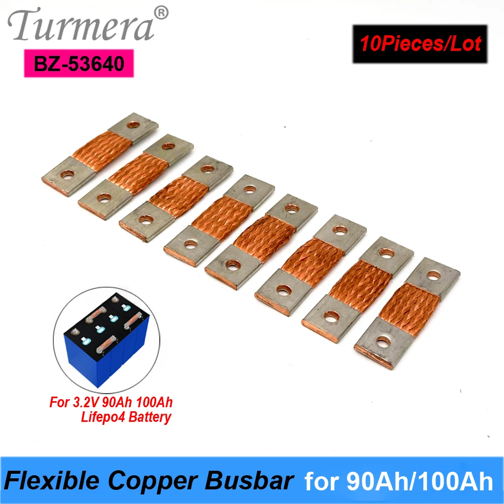 

Turmera 10Pieces 12V 24V Battery Flexible Copper Busbar Connecter Hole to Hole 53mm 4mm 400A Use in 100AhAh 90Ah Lifepo4 Battery