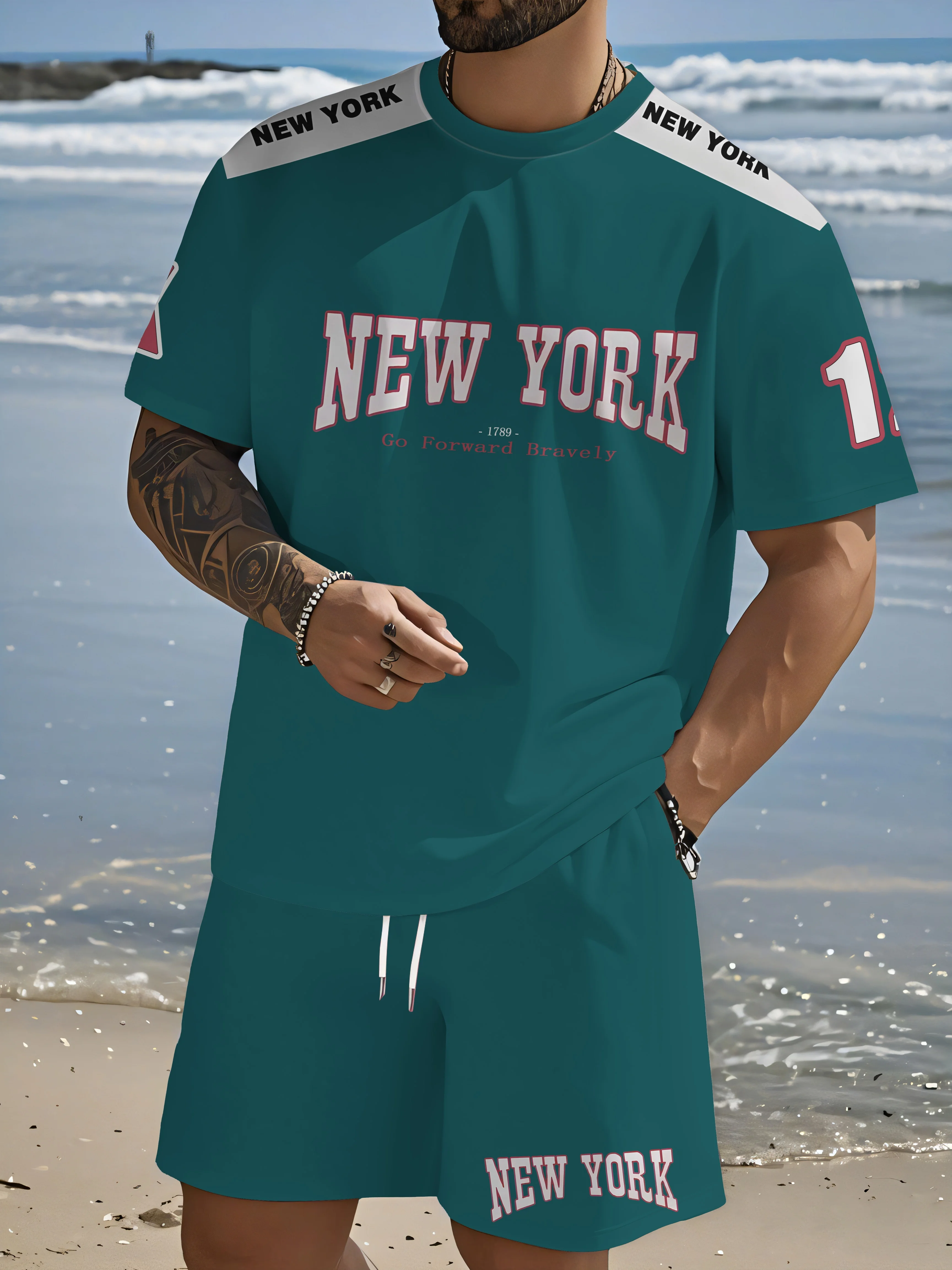 

Summer 2025 new men's suit Casual and sporty polyester fiber 3D printed outdoor men's wear