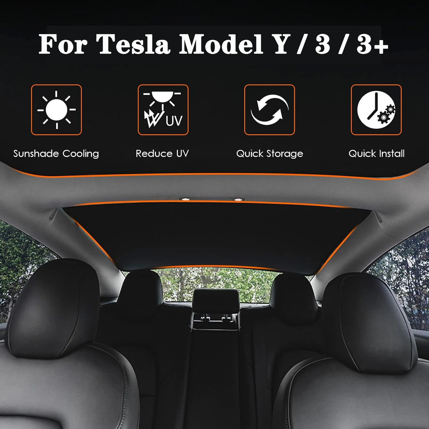 

4PCS Roof Sunshades for Tesla Model Y Model 3 Highland 2024-2017, Front&Rear Glass Roof Sunshade with Skylight Reflective Covers