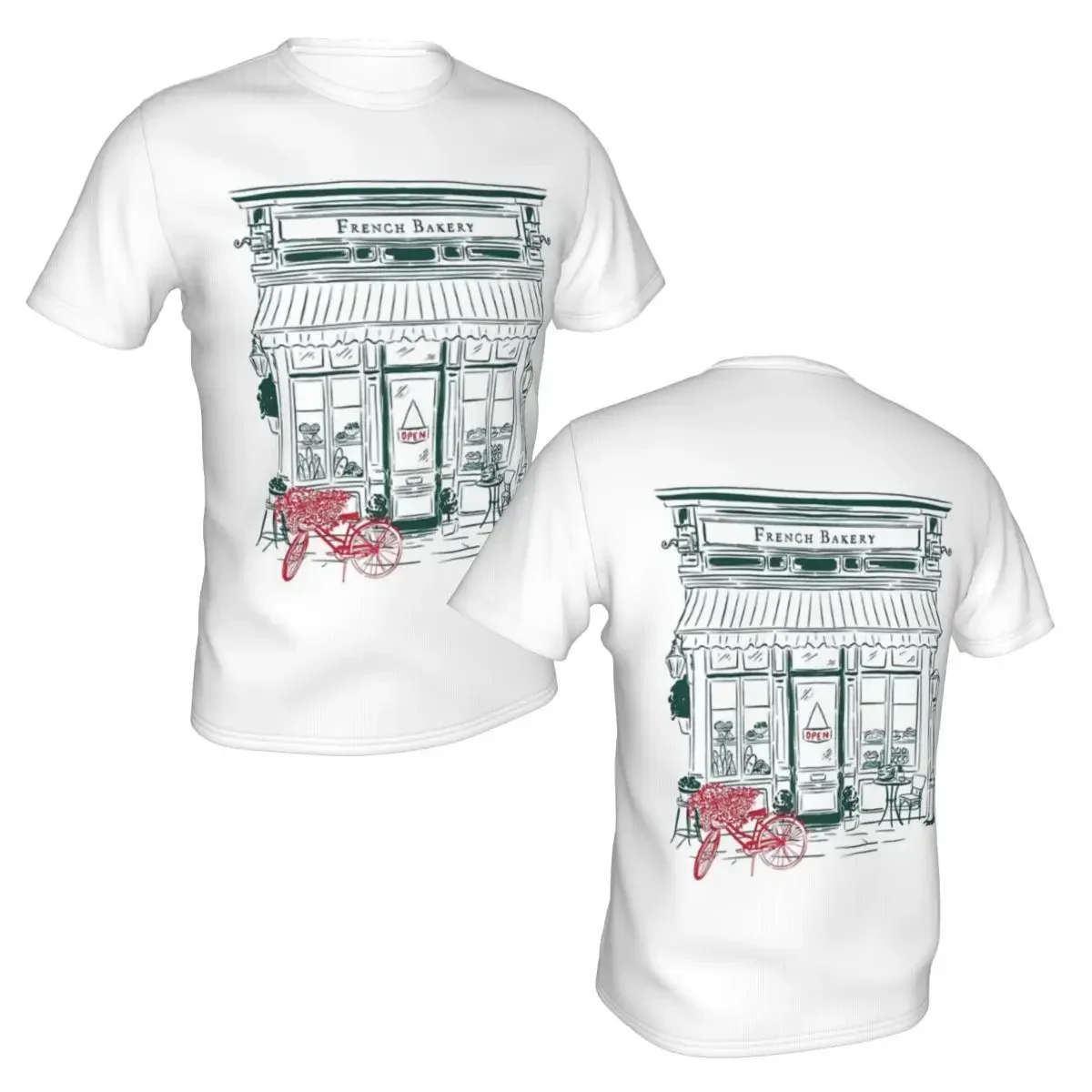 French Bakery polyester T-Shirt Men'sFashion T Shirts Men Round Neck Short Sleeve