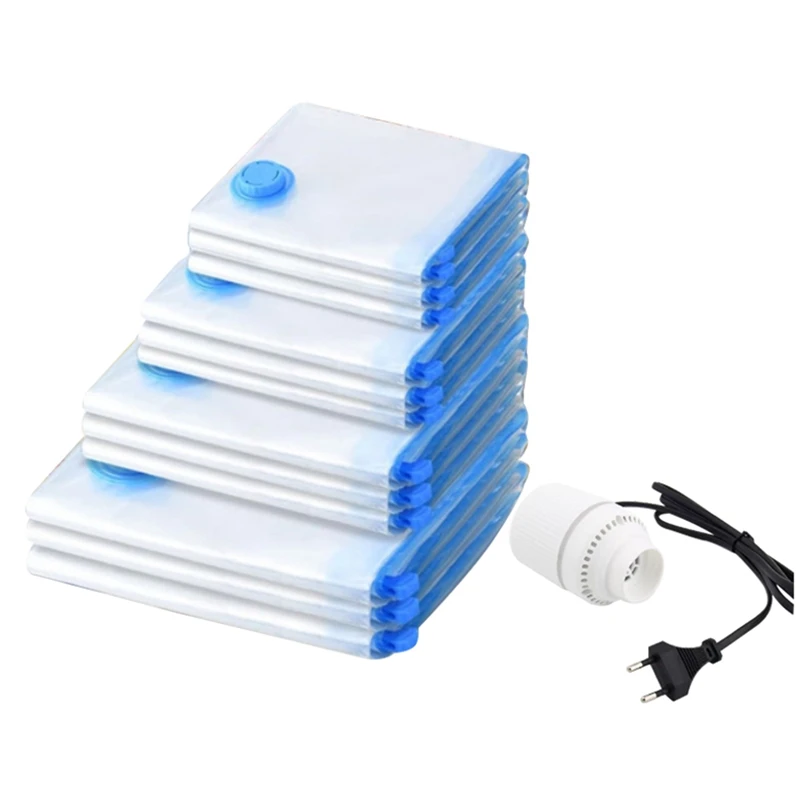 

12PCS Travel Vacuum Storage Bags With Electric Pump Vacuum Seal Bags For Luggage Space Saver Bags For Clothes EU Plug