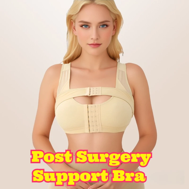 

Women Post Surgery Support Bra Front Closure Wireless Chest Compression Anti Vibration Adjustable Armpit Fat Control Shapewear