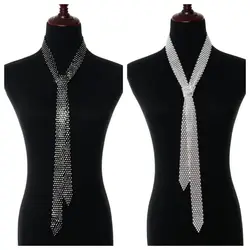 Bling Rhinestone Necktie Uniform Tie Women Neck Tie Daily Party Dance Tie