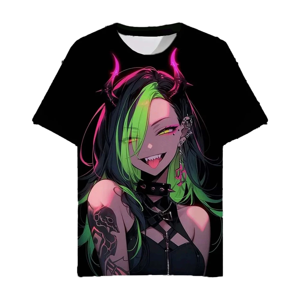 

2025 Summer Men's Round Neck Short Sleeve T-shirt Simple Anime Print Breathable Quick Drying Comfortable Sports Top