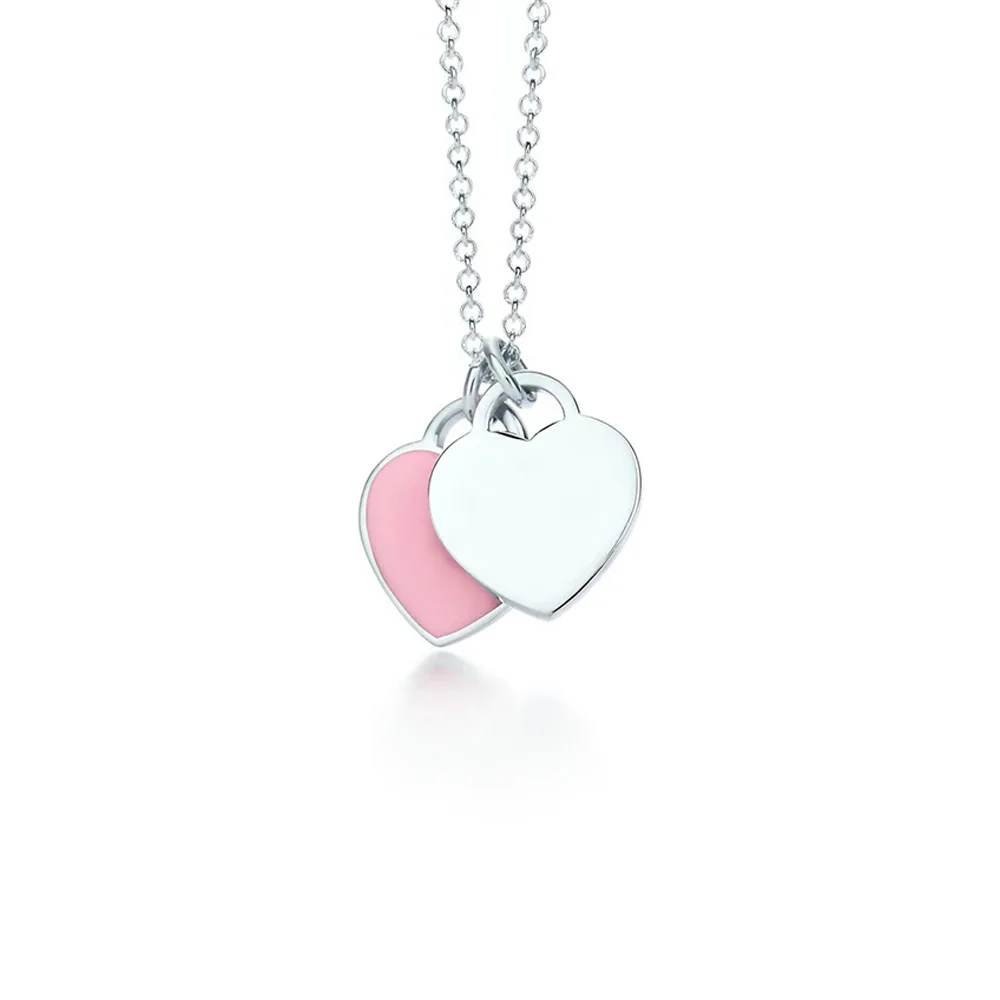 Double Color Heart Pendant Necklace For Women White Gold Color Plated Sweater Chain Fashion Jewelry for Female