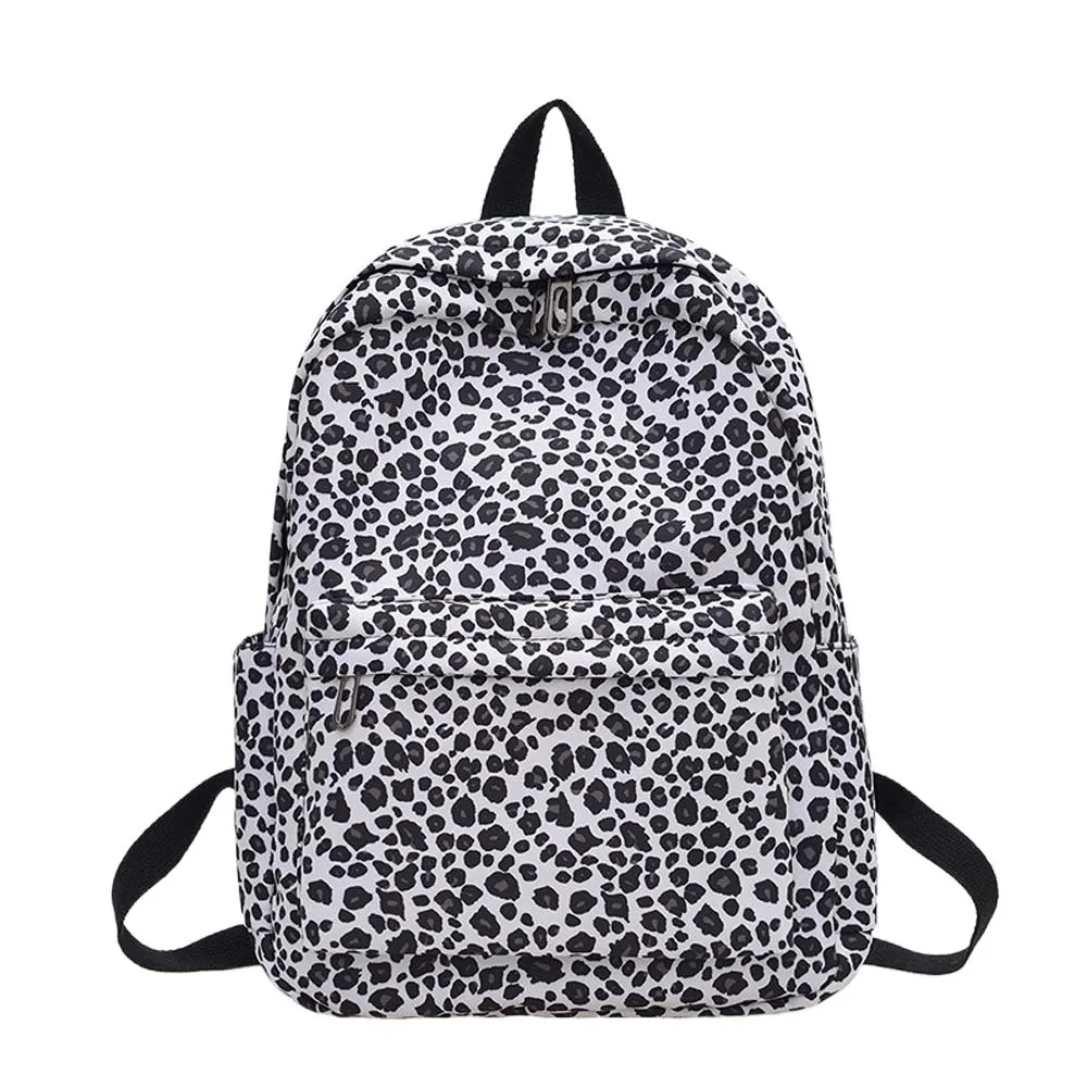 

Nylon Leopard Print Backpack Retro Durable Students School Bag Fixed Webbing Scratch Prevention Large Capacity Backpack Sport