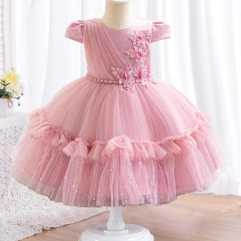 Baby Dress 0-4th Birthday Party Girl Princess Dress Lace Embroidery Performance Christmas Banquet Children's Dress