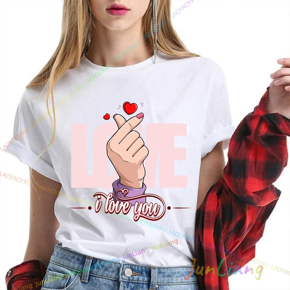 I Love Kpop Finger Heart Graphic T Shirts 1990 Style Y2k Vintage Top 90s Plain Shirt 100% Cotton Tshirt Men's Clothing