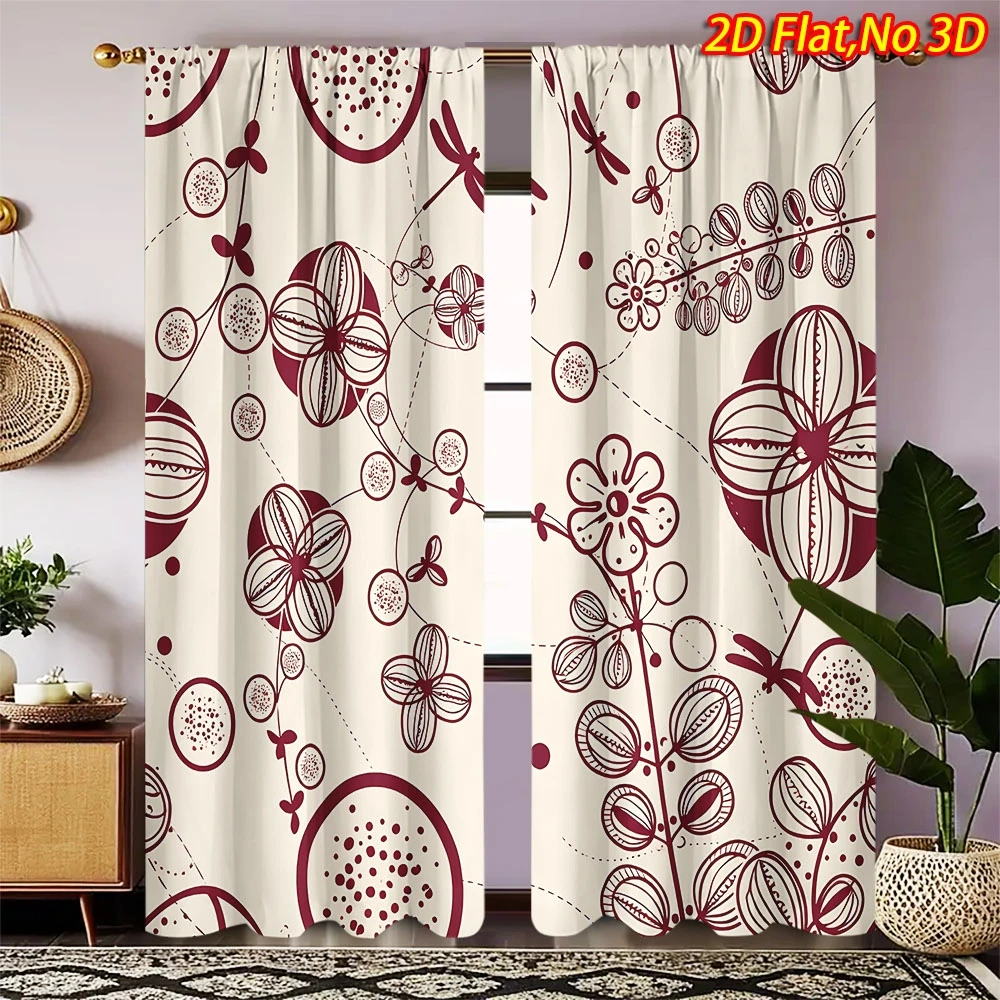 2D Flat Print Floral Dragonfly Curtains Polyester Machine Washable Bedroom Living Room Kitchen Boho Botanical Decor Drapes